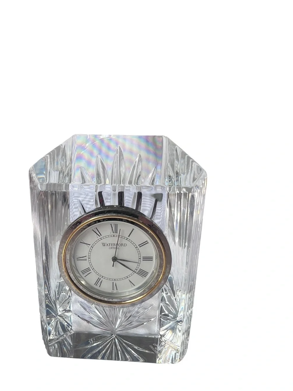 Waterford Clear Crystal Ireland Desk Clock 4” with Gold-Bezel